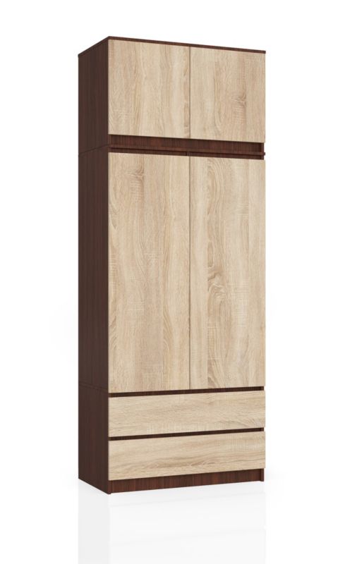 Szafa Akord S90 z nadstawką Wenge 90 cm 2 drzwi 2 szuflady kolor Dąb Sonoma mat 6 półek 90x51x234 cm 1 szt.