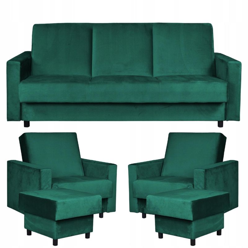 Zestaw mebli do salonu kanapa fotele pufy Family Meble Alicja butelkowa zieleń 1szt