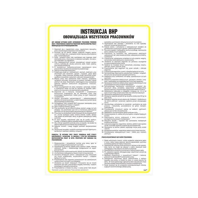 Instrukcja BHP sztywny plastik 24,5 x 35 cm