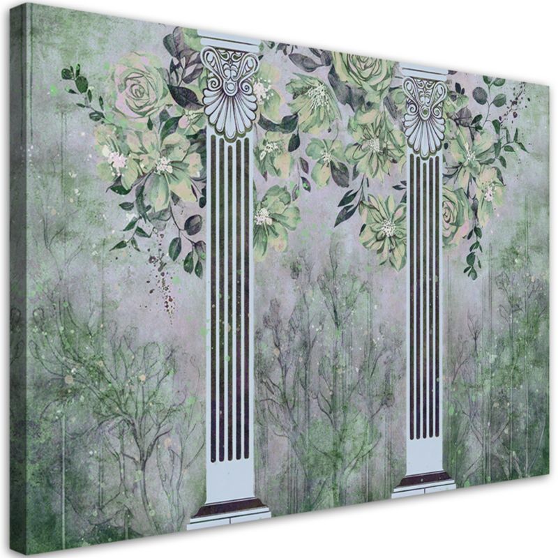 Obraz do salonu sypialni Feeby Starożytne Kolumny Kwiaty Zielony 100x70 cm 1szt