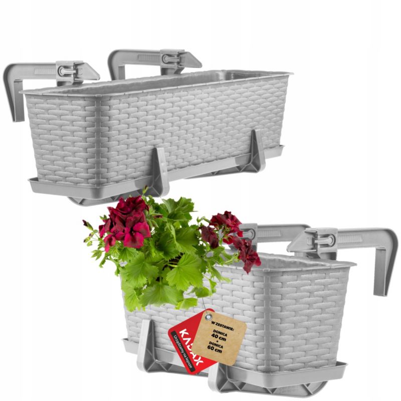 Doniczka Balkonowa KADAX Skrzynka Uchwyty Zestaw 40+60cm 1szt.
