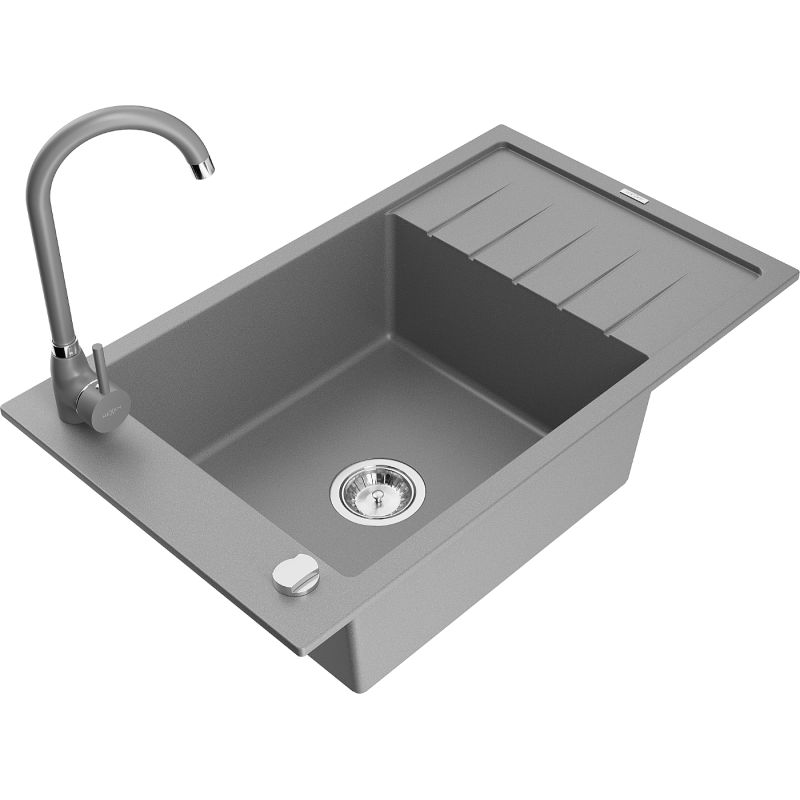 Zlewozmywak granitowy 1-komorowy Mexen Enzo z ociekaczem i baterią kuchenną Aster beżowy - 6506-69-73450-57-G 1 szt.