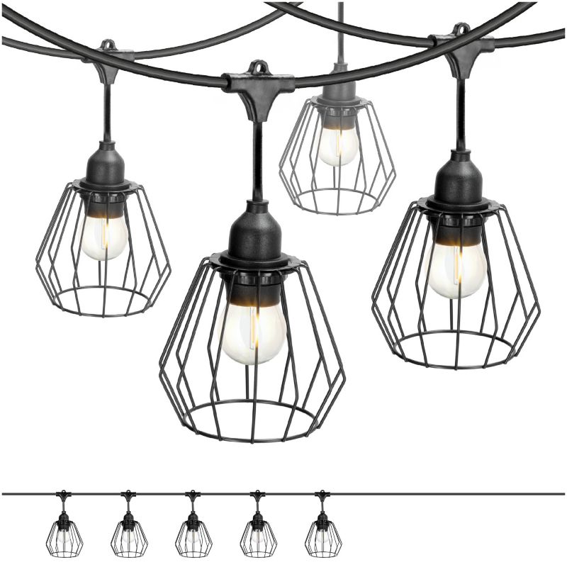 Oświetlenie ogrodowe 5m + żarówki LED Kobi + 5x klosz czarny 1kpl.