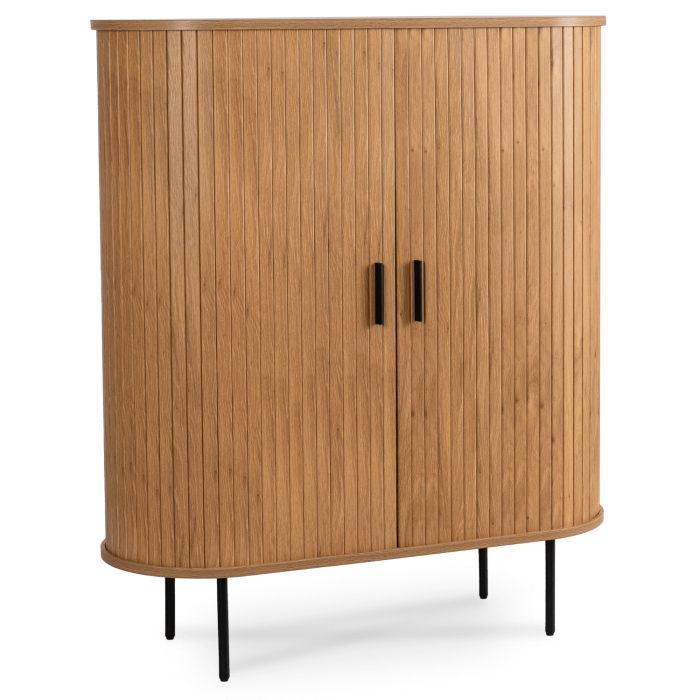 Komoda Wysoka Trish 100 cm Dwudrzwiowa Rozsuwana Ryflowana Dąb 1 szt