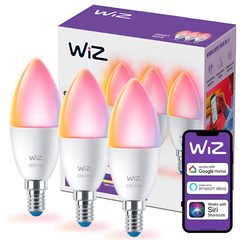 Żarówka LED WiZ E14 Świeczka C37 4.9W 470lm 2200-6500K RGB TW Inteligentna Smart WiFi Bluetooth Aplikacja 3 szt.