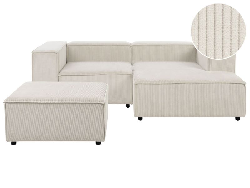 Narożnik modułowy dla 3 osób Ardal Sztruks Złamana biel Lewostronny 1 kpl