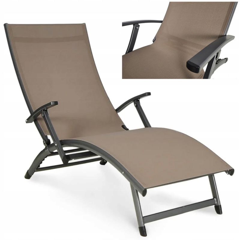 Leżak Ogrodowy Focus Garden Plażowy Składany Relax Na Basen Ogród Wygodny Mocny Taupe 1 Szt