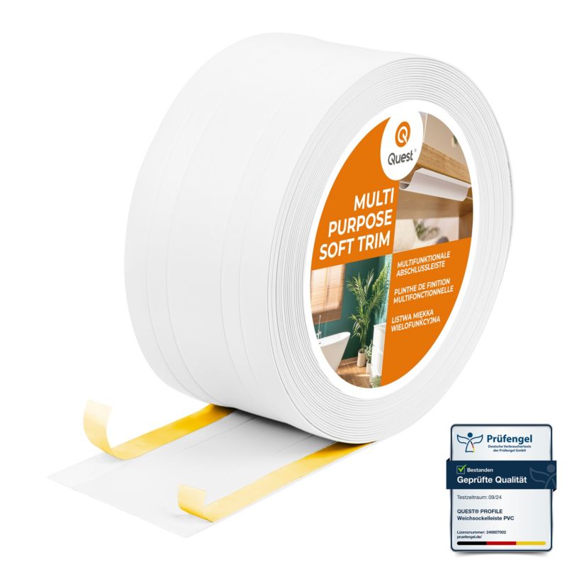 Listwa wykończeniowa W4 z PCV 2w1 110mm, QUEST samoprzylepna, maskująca elastyczna listwa podłogowa, ścienna, biały, 20m