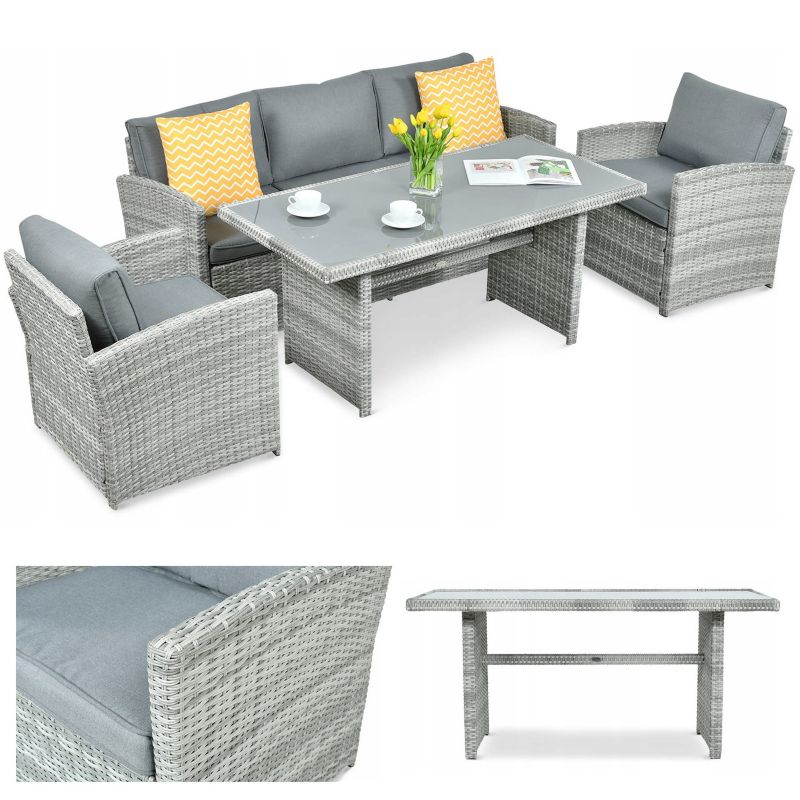 Zestaw Mebli Ogrodowych Wypoczynkowych Technorattan BORNEO Fotel Stół Szary 1 szt