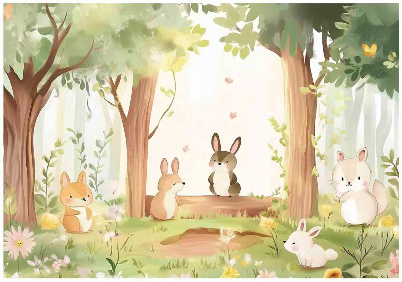 Fototapeta Dla Dzieci Las Zwierzęta WALLARENA 300x210 cm Tapeta Do Pokoju Dziecięcego 1 szt.