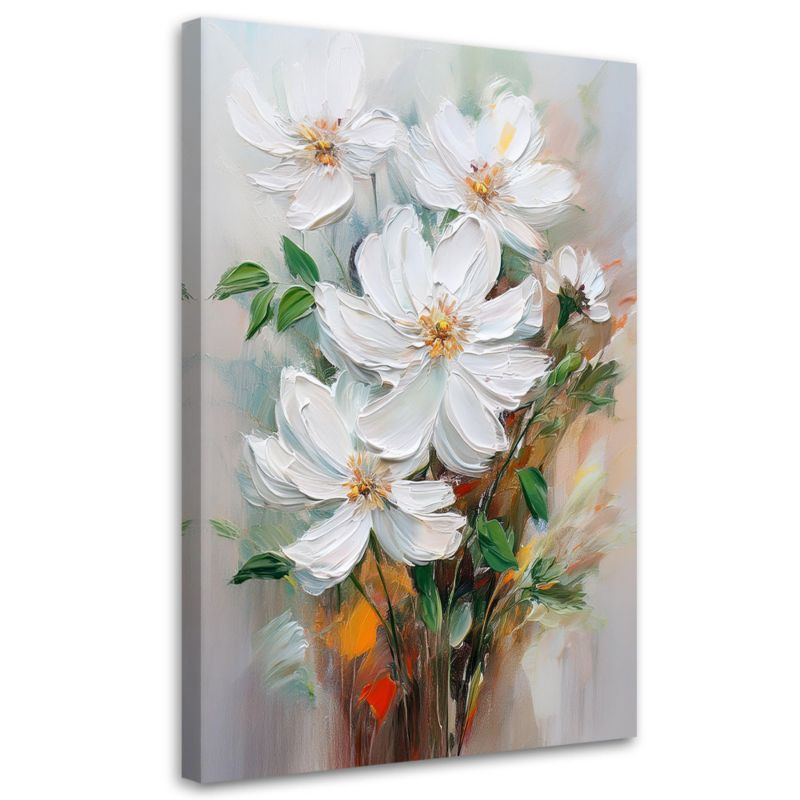 Obraz na płótnie Feeby Malowane Białe Kwiaty Natura 80x120cm 1szt
