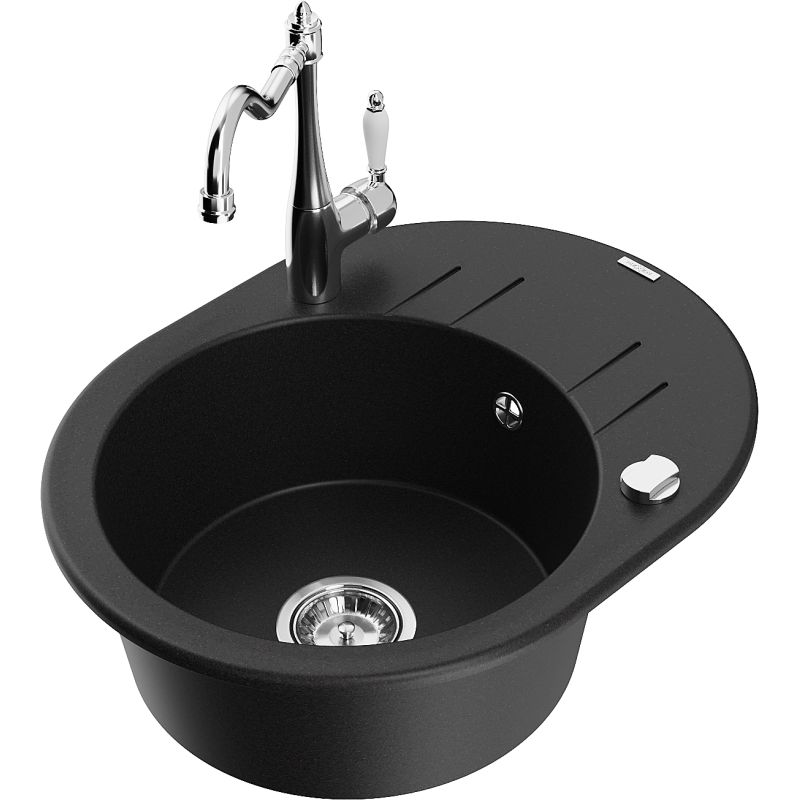 Zlewozmywak granitowy 1-komorowy Mexen Kevin z ociekaczem i baterią kuchenną Carla czarny - 6517-77-670700-70 1 szt.