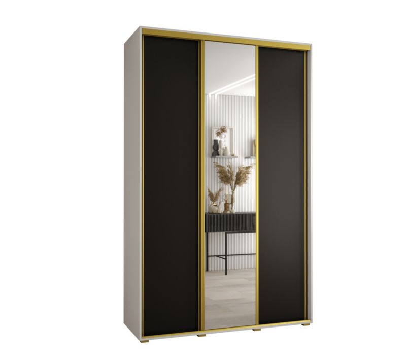 Szafa przesuwna Abiks DAVOS 3 wysoka szer.150cm gł.60cm biały/czarny/złoty 1szt.