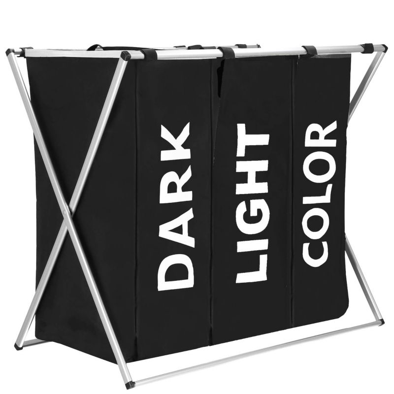 Kosz na pranie z trzema przegrodami Springos 146 L pojemnik składany czarny 1 szt.