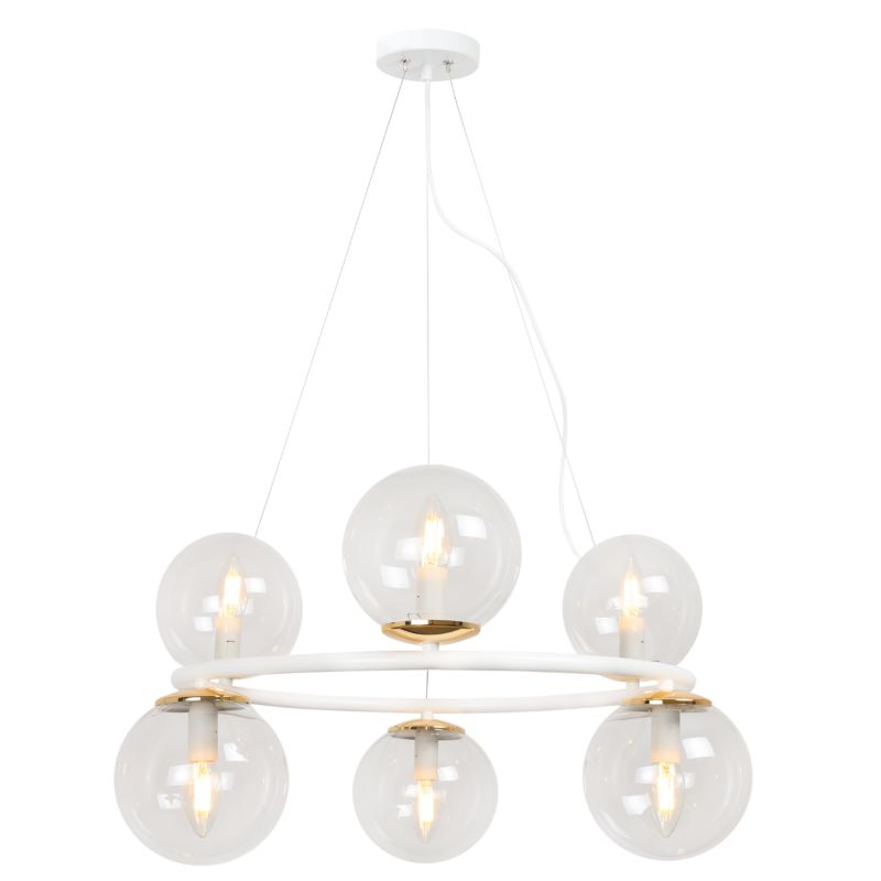 Lampa sufitowa wisząca Light Home LH Aura 6x E14 40W biały/złoty klosz transparentny 1szt.