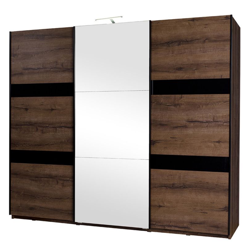 Szafa przesuwna z lustrem MIRJAN 24 Denver SZ250 + LED dąb monastery / czarny połysk 1 szt.