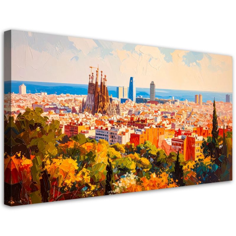 Obraz nowoczesny do salonu biura Feeby Barcelona Miasto Pejzaż 80x40cm 1szt