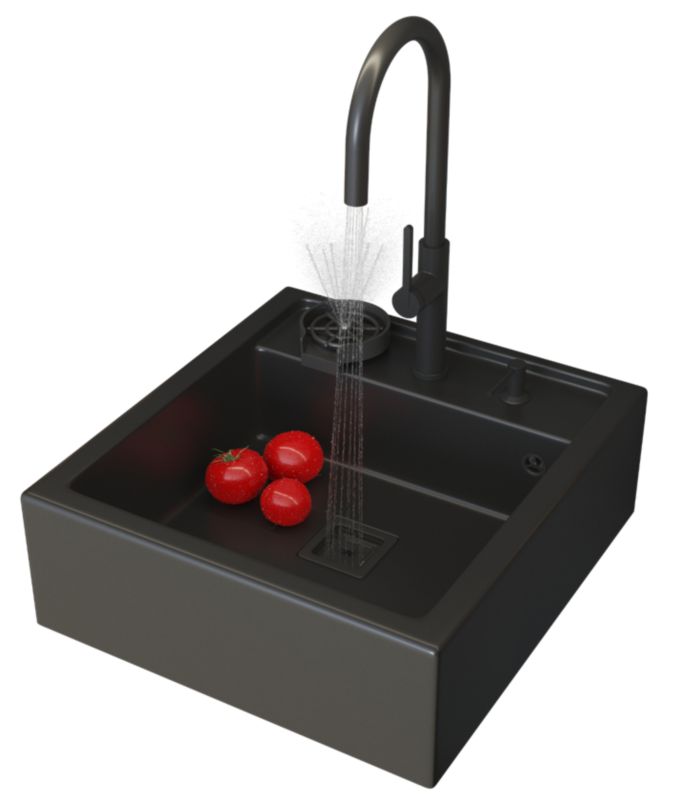 Zlewozmywak Granitowy Skandynawski Granitan Farmerski Biały Zestaw Zlewozmywak Bateria Dozownik Myjka Syfon 1 kpt.