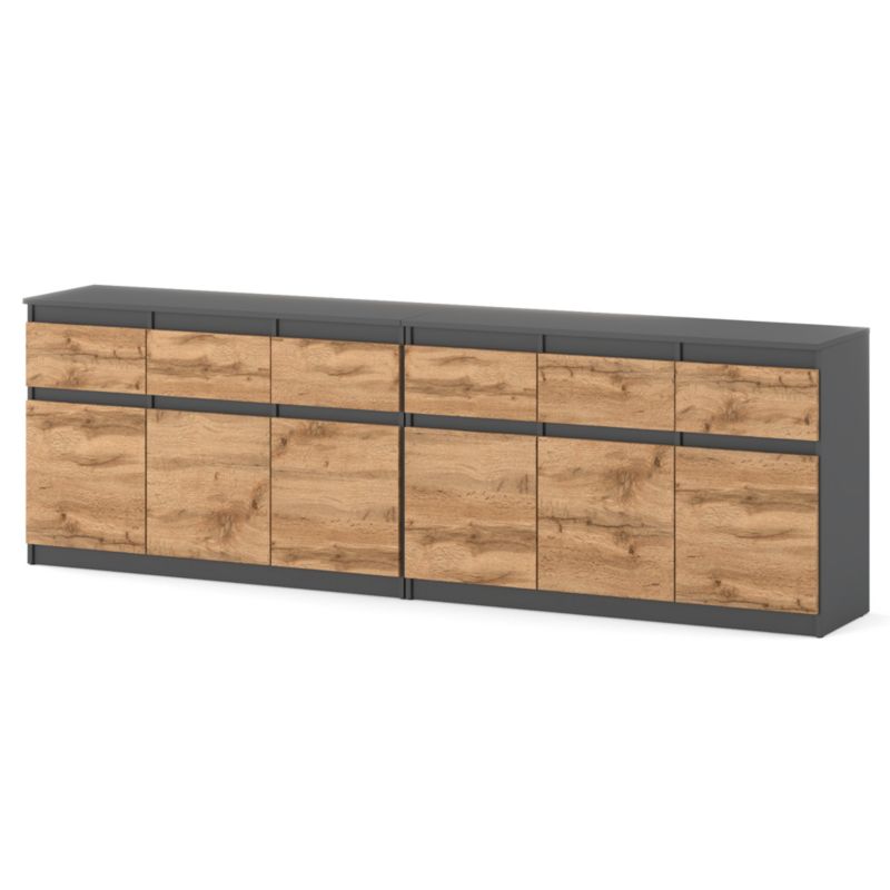 Komoda Hurtownia-Mebli Szuflady 6 Olia Best 240cm Szary Mat Dąb Wotan 240x35x75 cm 1szt.
