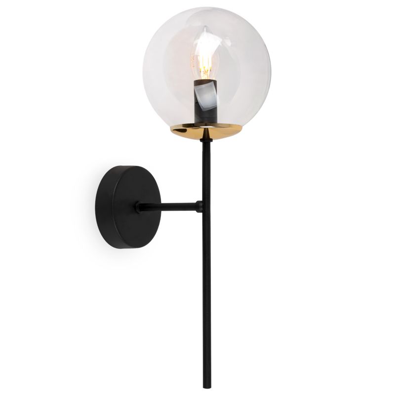 Lampa ścienna kinkiet Light Home LH Siena 1x E14 40W czarny/złoty klosz bezbarwny 1szt.
