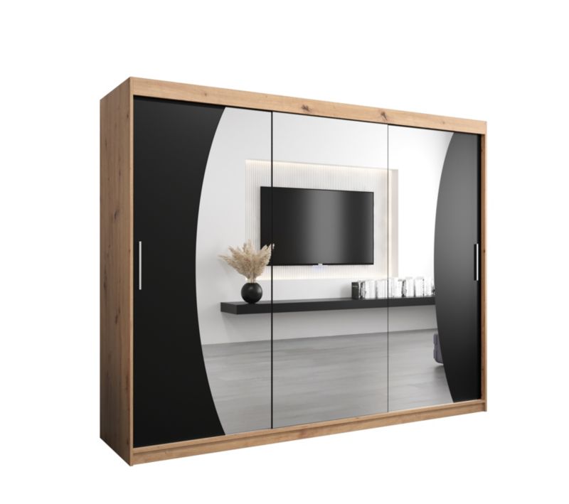 Szafa przesuwna Garderoba Abiks WAVE 250 dąb artisan + czarny mat 1 szt.