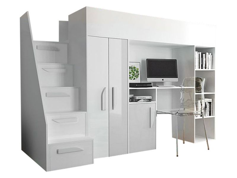 Łóżko piętrowe ze schodami MIRJAN 24 Party 14 biały połysk+uchwyty białe 1 kpl.