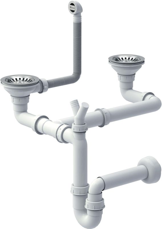 Syfon zlewozmywakowy Quadron Save Space stalowy 2-komorowy przelew okrągły 1 szt.