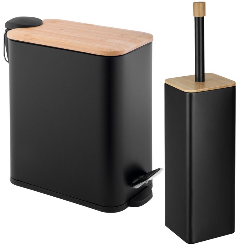Zestaw łazienkowy MOBY FONTI - YOKA HOME do WC kosz na śmieci i szczotka toaletowa BLACK BAMBO - 1 szt.