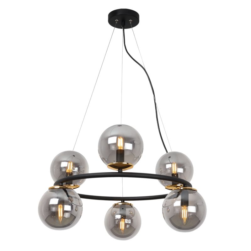 Lampa sufitowa wisząca Light Home LH Aura 6x E14 40W czarny/złoty klosz grafit 1szt.