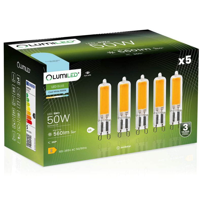 Żarówka LED LUMILED G9 5W 560lm 6500K 360st FILAMENT 5 szt.