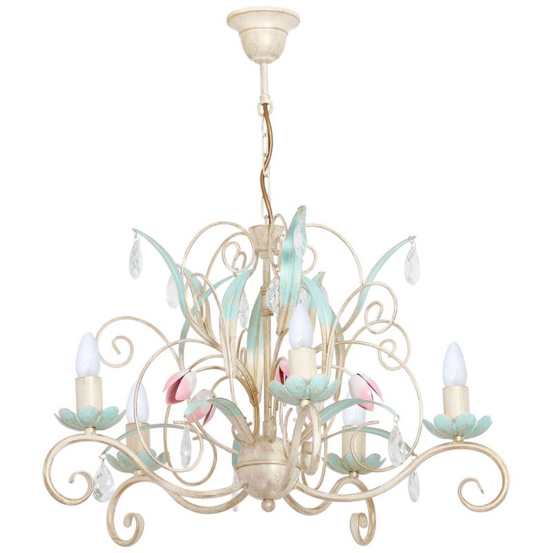 Żyrandol Luminex Luce kremowo-zielony-różowy szkło kryształowe 5 x E14 x 15W IP20 wym: 70 x 62 x 62 cm - 1 szt.