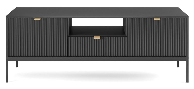 Szafka RTV Almagro INTESI czarna ryflowana glamour do salonu na wysokich nogach 154 cm 1 szt.