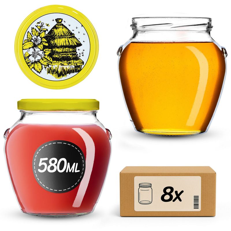 Słoiki na przetwory KADAX 580ml + wieczka "Pszczoły" 82mm 8szt.