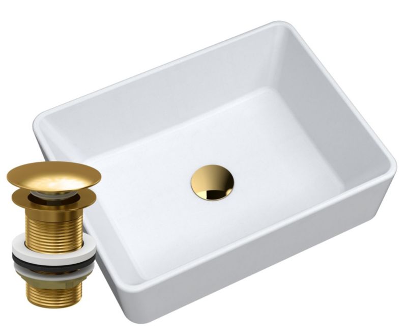 Umywalka Granitowa Nablatowa Granitan Merano Biała, Złoty Klik Klak 1szt.