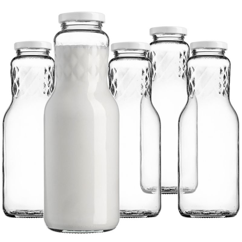 Butelka szklana KADAX na mleko z białą zakrętką fi 53mm 1L 5 szt.