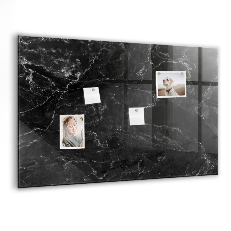 Szklana tablica magnetyczna Wallfluent 90x60 cm Czarny marmur Biały marker 1 szt.