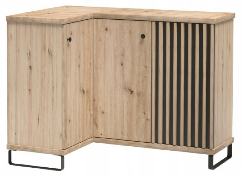 Komoda narożna Furnidea 123 cm dąb artisan czarny lamelowy CALI z nóżkami 10 cm 1 szt.