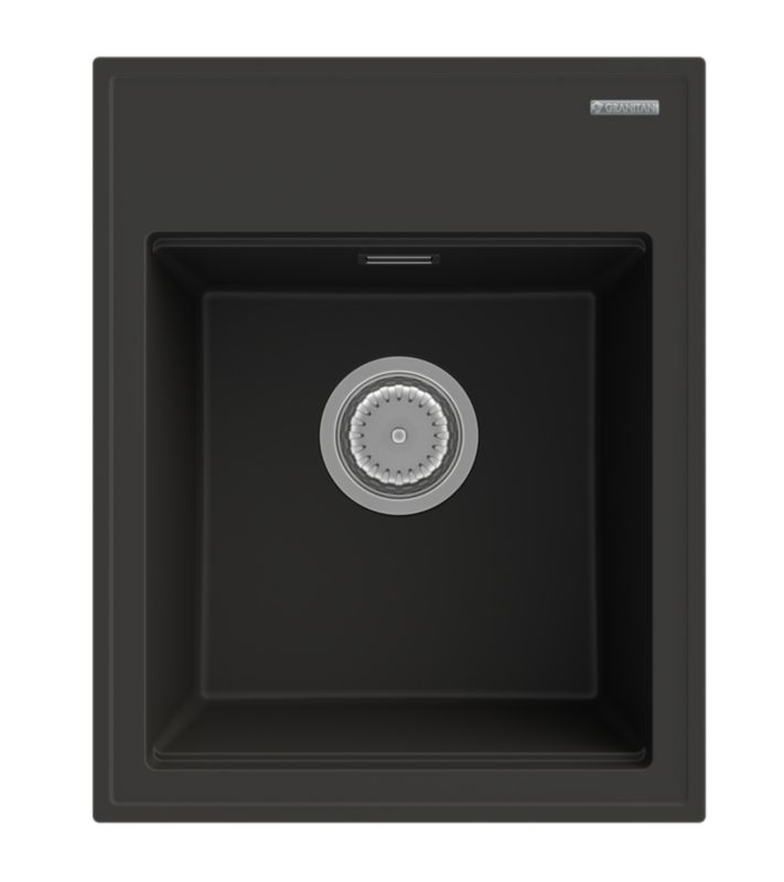Zlewozmywak Granitowy Jednokomorowy Granitan Alor Czarny Syfon Chrom 1 kpl.