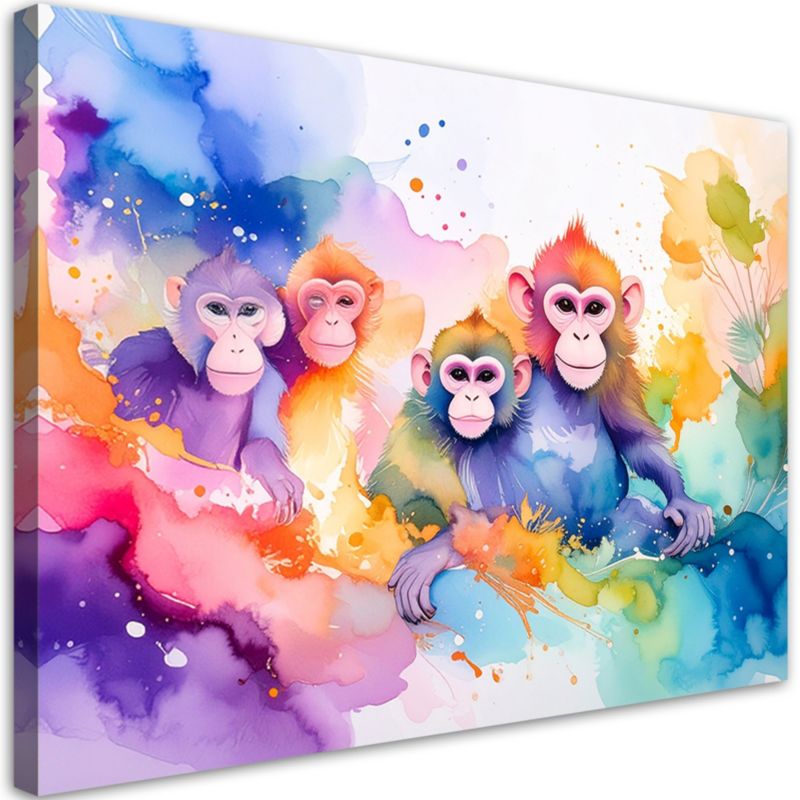 Obraz do pokoju dziecka Feeby Kolorowe Małpy w dżungli Akwarela 100x70cm 1szt