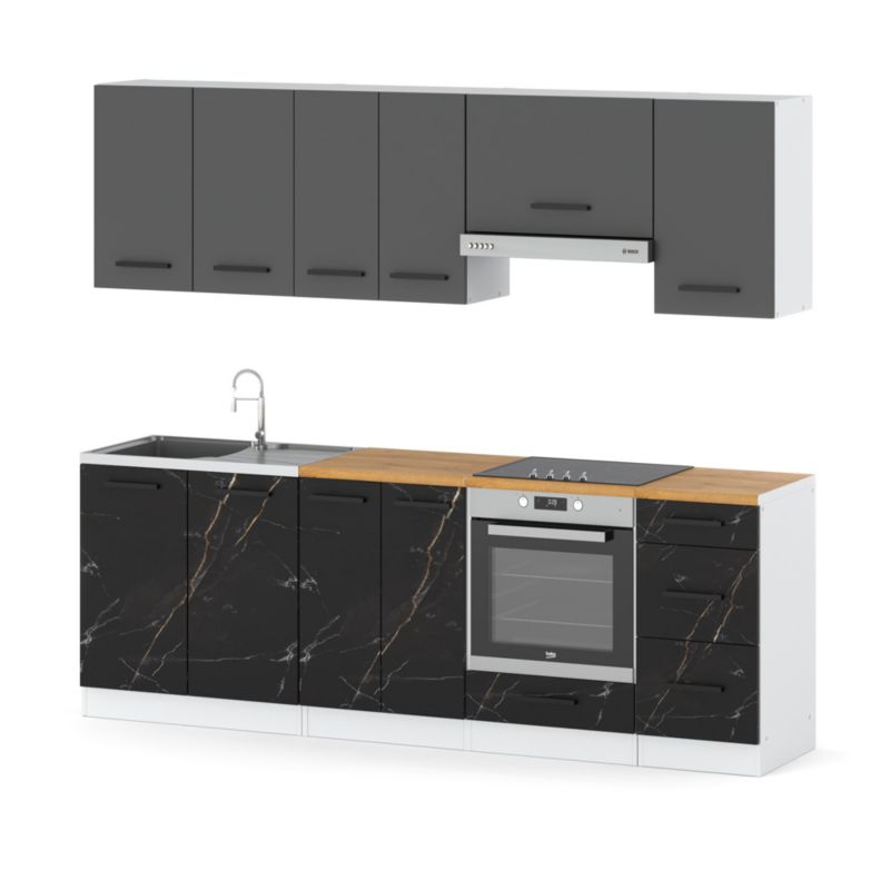 Zestaw Kuchenny Hurtownia-Mebli Z Blatem Kuchnia Mokka Plus 240cm Biały Mat Szary Mat/San Sebastian 240x47x145 cm 1szt.