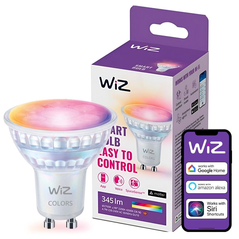 Żarówka LED WiZ GU10 Reflektor PAR16 4.7W 345lm 2200-6500K RGB TW Inteligentna Smart WiFi Bluetooth Aplikacja 1 szt.