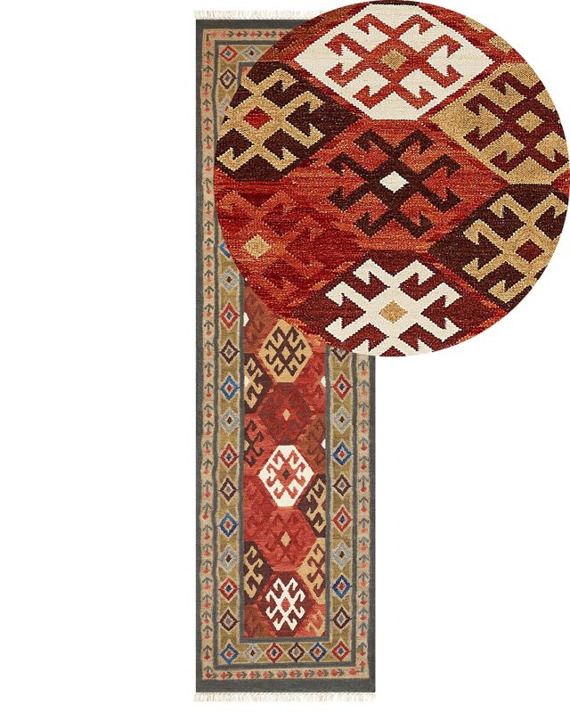 Dywan wełniany kilim 80 x 300 cm wielokolorowy Urtsadzor 1 szt.