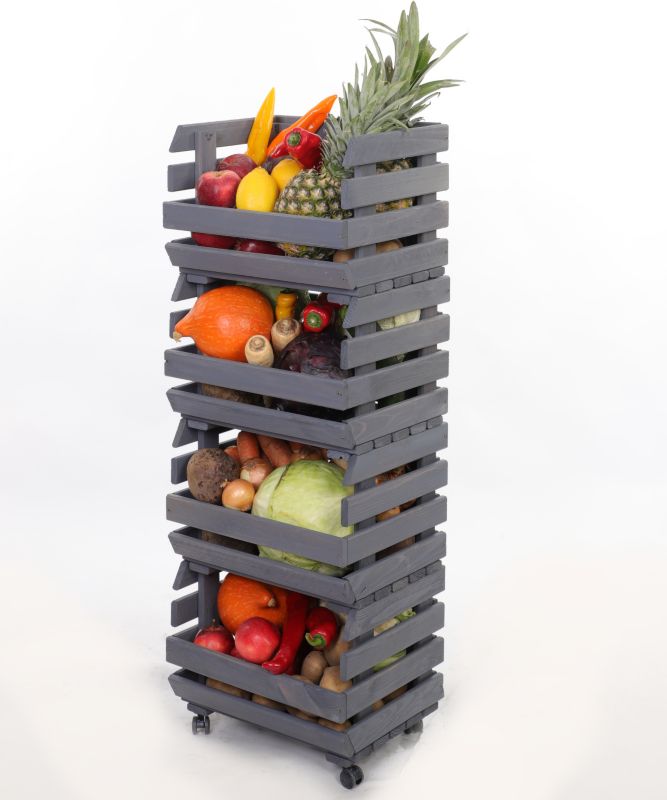 Regał na warzywa i owoce MODO24 na kółkach 106x37x30 cm 4 skrzynki impregnat szary 1 szt