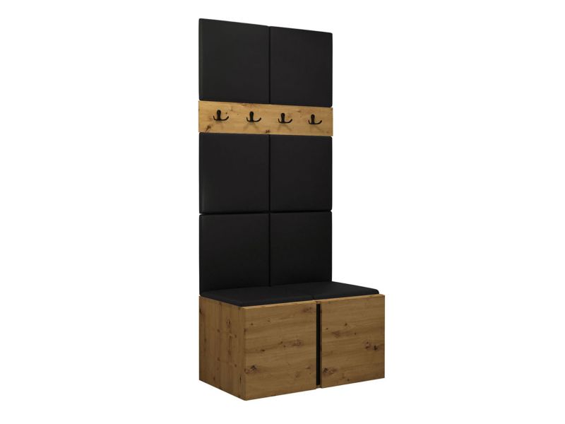 Garderoba MIRJAN 24 Orion IV dąb artisan/czarny + czarna ekoskóra 1 kpl.