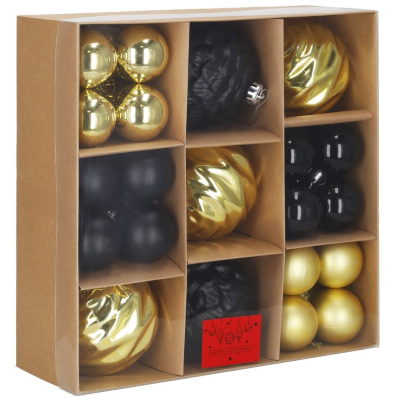 Bombki choinkowe, zestaw 37 szt. Springos dekoracji do stroika, nietłukące złoto-czarne 1 kpl.