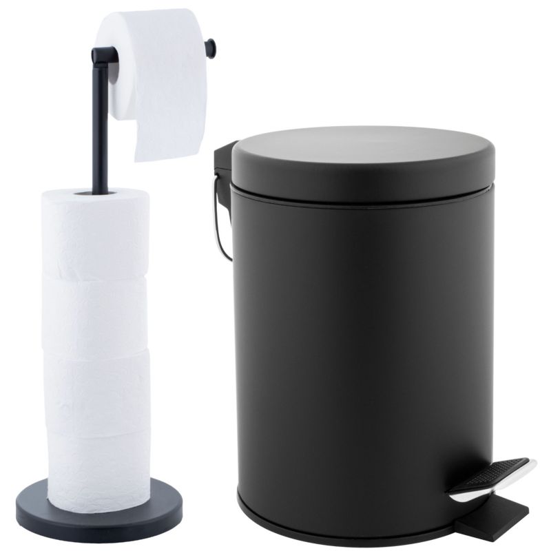 Zestaw łazienkowy LABI SP52 - Yoka Home Stojak na Papier Toaletowy i Kosz na Śmieci CZARNY - 1szt.