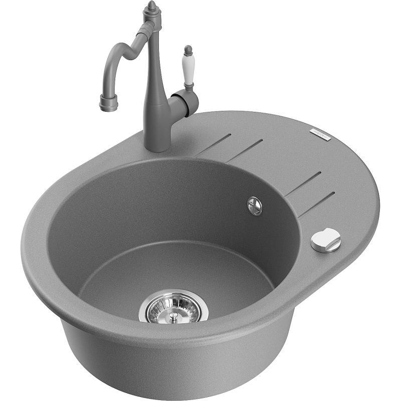 Zlewozmywak granitowy 1-komorowy Mexen Kevin z ociekaczem i baterią kuchenną Duero beżowy - 6517-69-671600-70 1 szt.