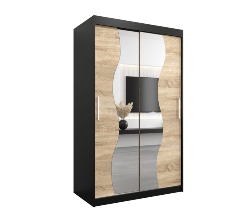 Szafa przesuwna Garderoba Abiks MADRYT 120 czarny mat + dąb sonoma 1 szt.