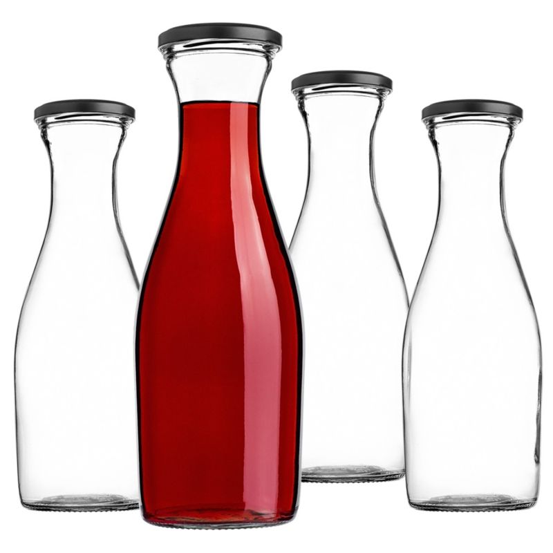 Butelka szklana KADAX karafka Valli z czarną matową zakrętką 1L 4 szt.