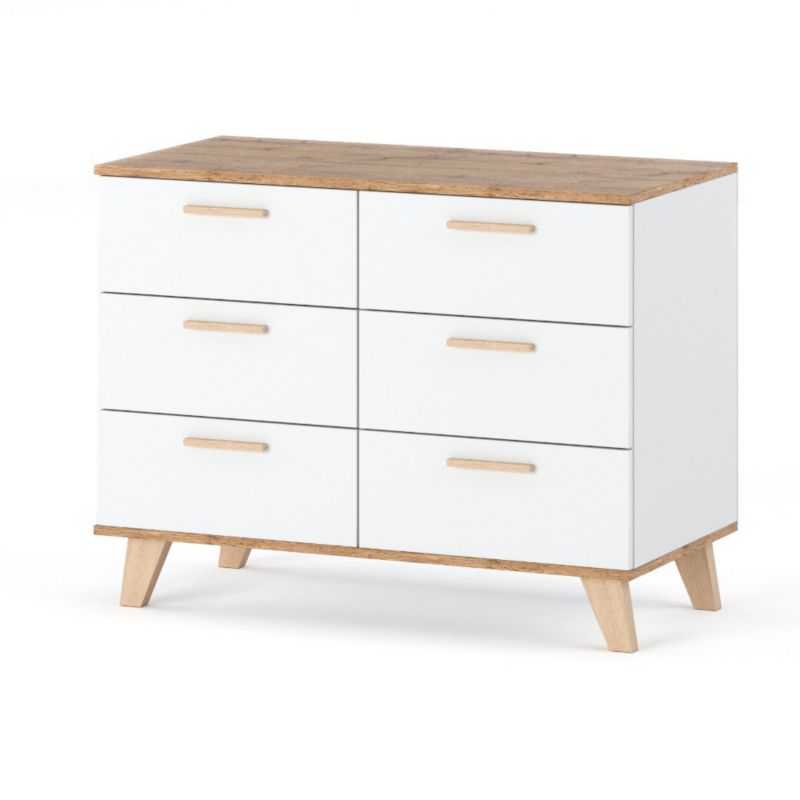 Komoda Hurtownia-Mebli Szuflady 6 Olivier 6SZ 100cm Biały Mat Biały Mat 100x45x75 cm 1szt.